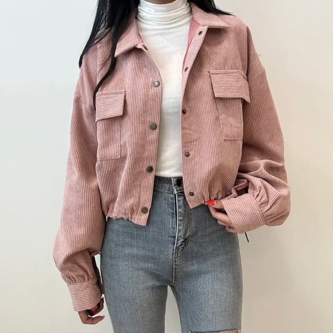 한국 chic 가을 새로운 프랑스식 레트로 폴로 칼라 더블 주머니 복잡한 펌프 로프 다용도 긴팔 코듀로이 여성 코트 상세 이미지 9