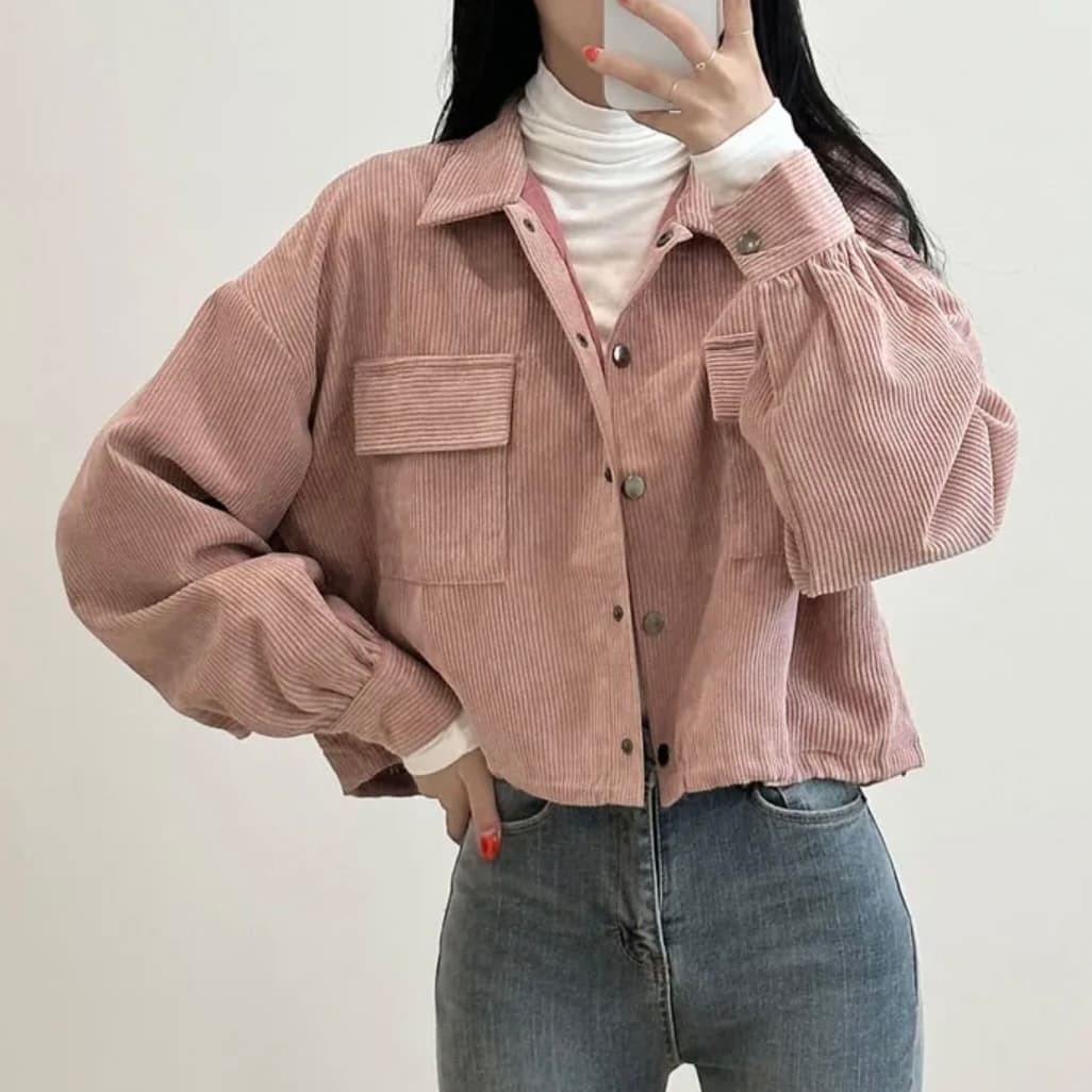 한국 chic 가을 새로운 프랑스식 레트로 폴로 칼라 더블 주머니 복잡한 펌프 로프 다용도 긴팔 코듀로이 여성 코트 상세 이미지 11