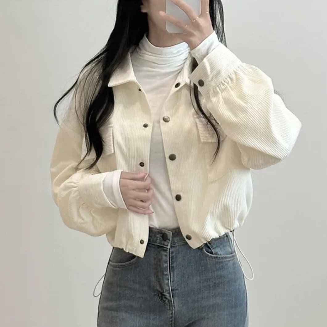 한국 chic 가을 새로운 프랑스식 레트로 폴로 칼라 더블 주머니 복잡한 펌프 로프 다용도 긴팔 코듀로이 여성 코트 상세 이미지 12