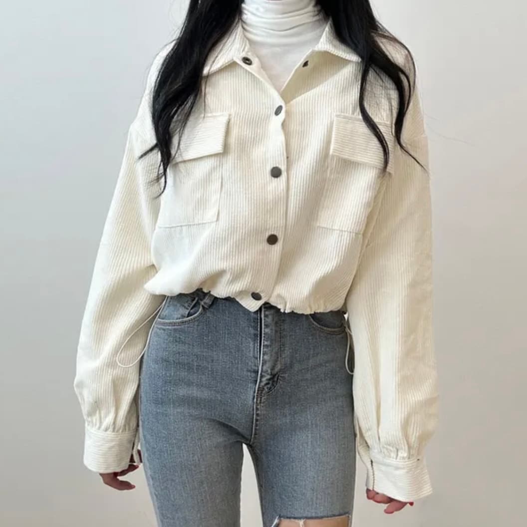 한국 chic 가을 새로운 프랑스식 레트로 폴로 칼라 더블 주머니 복잡한 펌프 로프 다용도 긴팔 코듀로이 여성 코트 상세 이미지 16