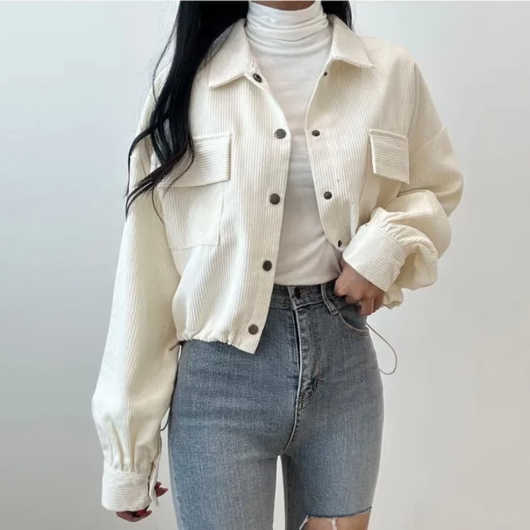 한국 chic 가을 새로운 프랑스식 레트로 폴로 칼라 더블 주머니 복잡한 펌프 로프 다용도 긴팔 코듀로이 여성 코트 상세 이미지 19