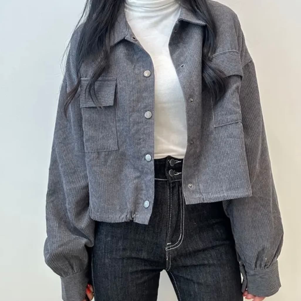 한국 chic 가을 새로운 프랑스식 레트로 폴로 칼라 더블 주머니 복잡한 펌프 로프 다용도 긴팔 코듀로이 여성 코트 상세 이미지 27
