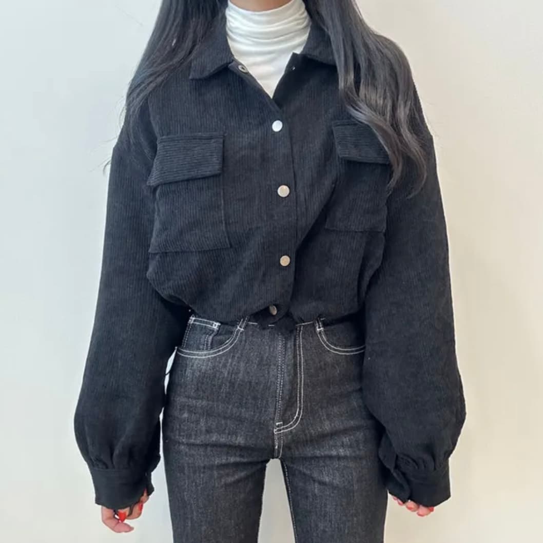 한국 chic 가을 새로운 프랑스식 레트로 폴로 칼라 더블 주머니 복잡한 펌프 로프 다용도 긴팔 코듀로이 여성 코트 상세 이미지 31