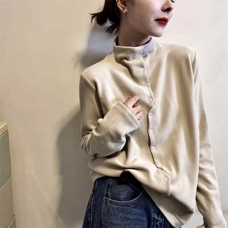 가을 겨울 그레이트 봐 의류 De 플러시 기본 셔츠 여성 반하이넥 2026 새로운 폭발 긴팔 고급 센스 오픈 가디건 상세 이미지 5