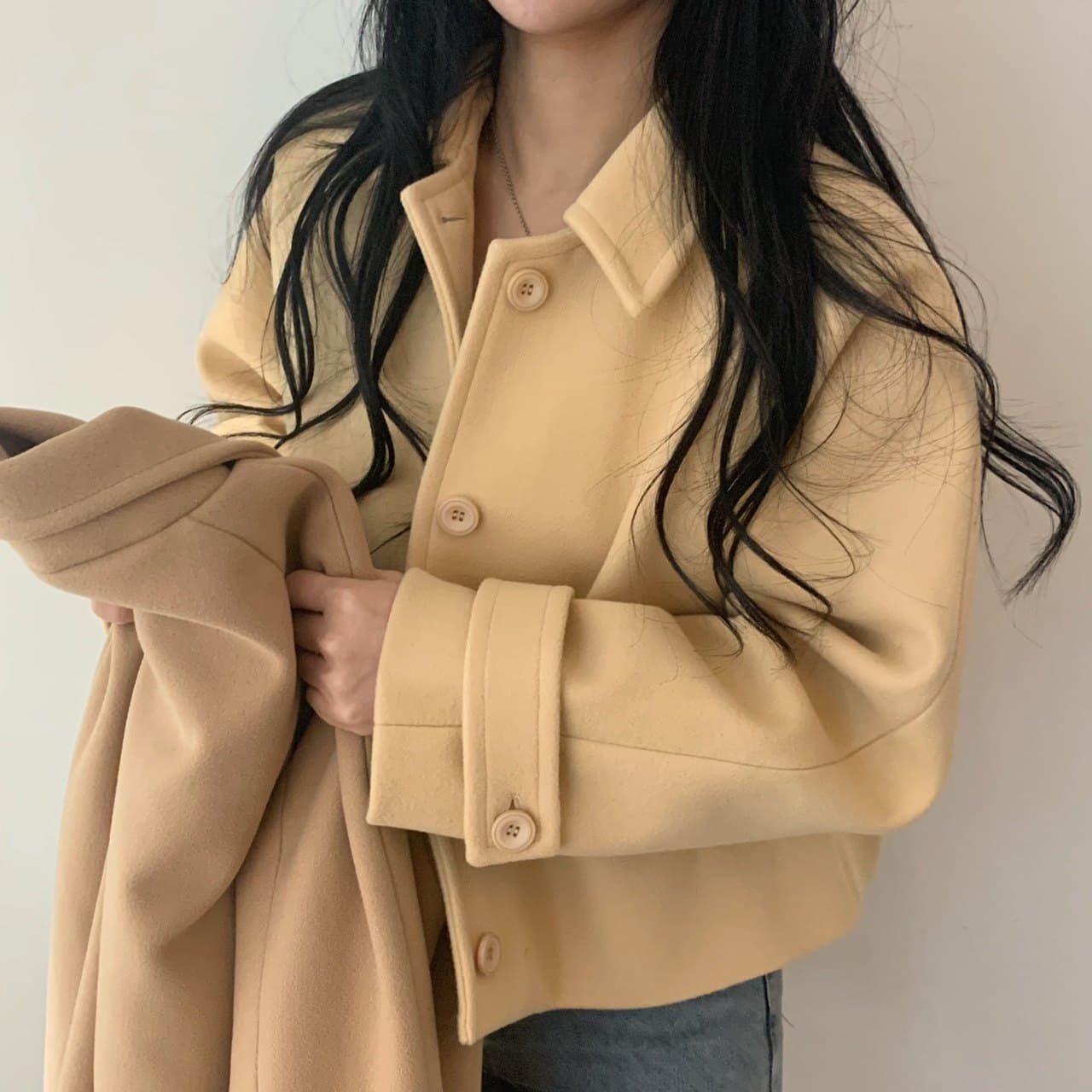 부드러운 바람 양면 양모 모직 쇼트 스타일 맨위 가을 겨울 새로운 품격 루즈핏 디스플레이 흰 머리카락 외부 여성 세트 상세 이미지 2