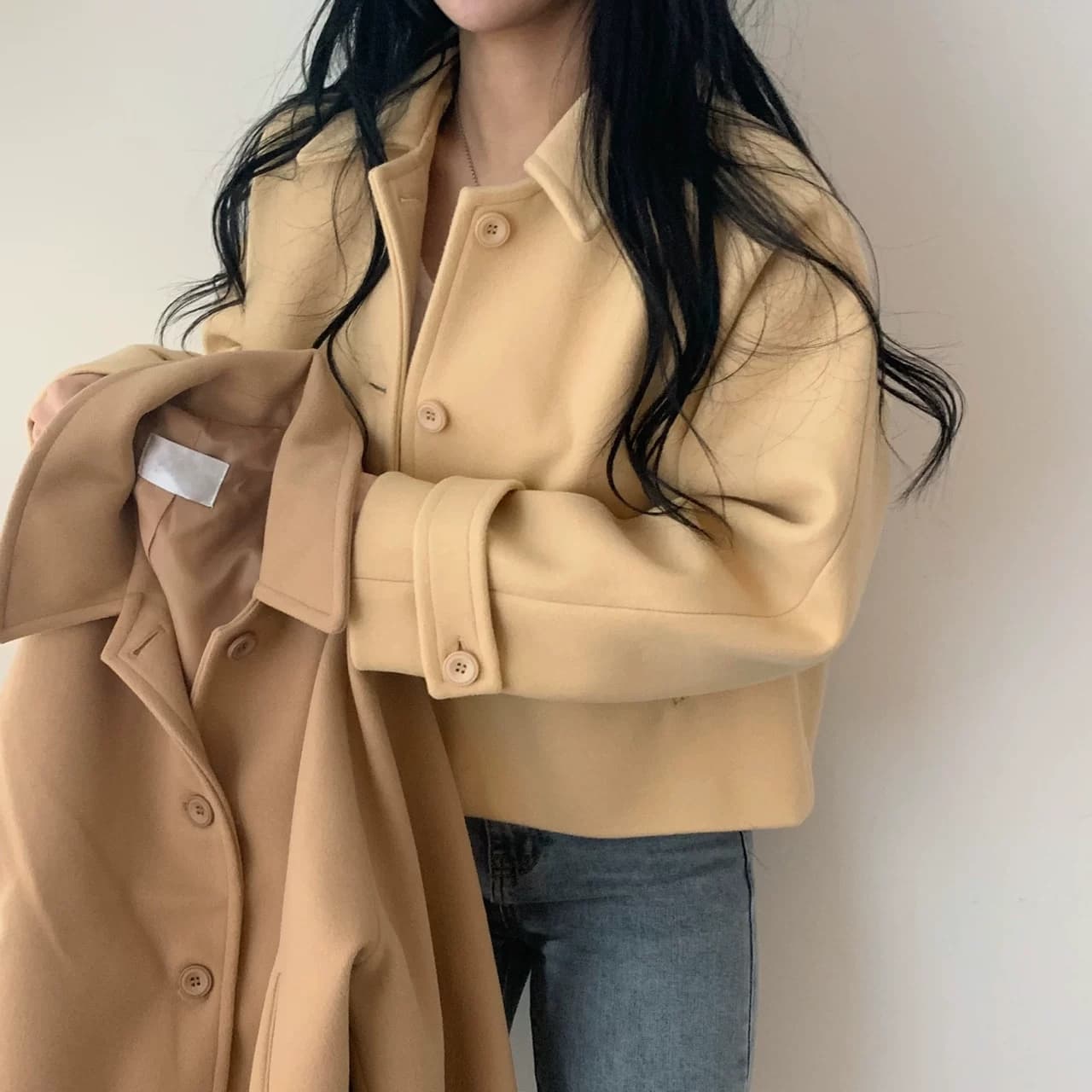 부드러운 바람 양면 양모 모직 쇼트 스타일 맨위 가을 겨울 새로운 품격 루즈핏 디스플레이 흰 머리카락 외부 여성 세트 상세 이미지 4