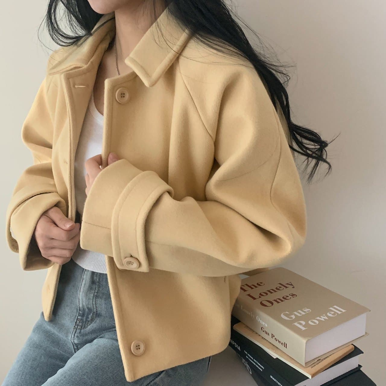 부드러운 바람 양면 양모 모직 쇼트 스타일 맨위 가을 겨울 새로운 품격 루즈핏 디스플레이 흰 머리카락 외부 여성 세트 상세 이미지 5