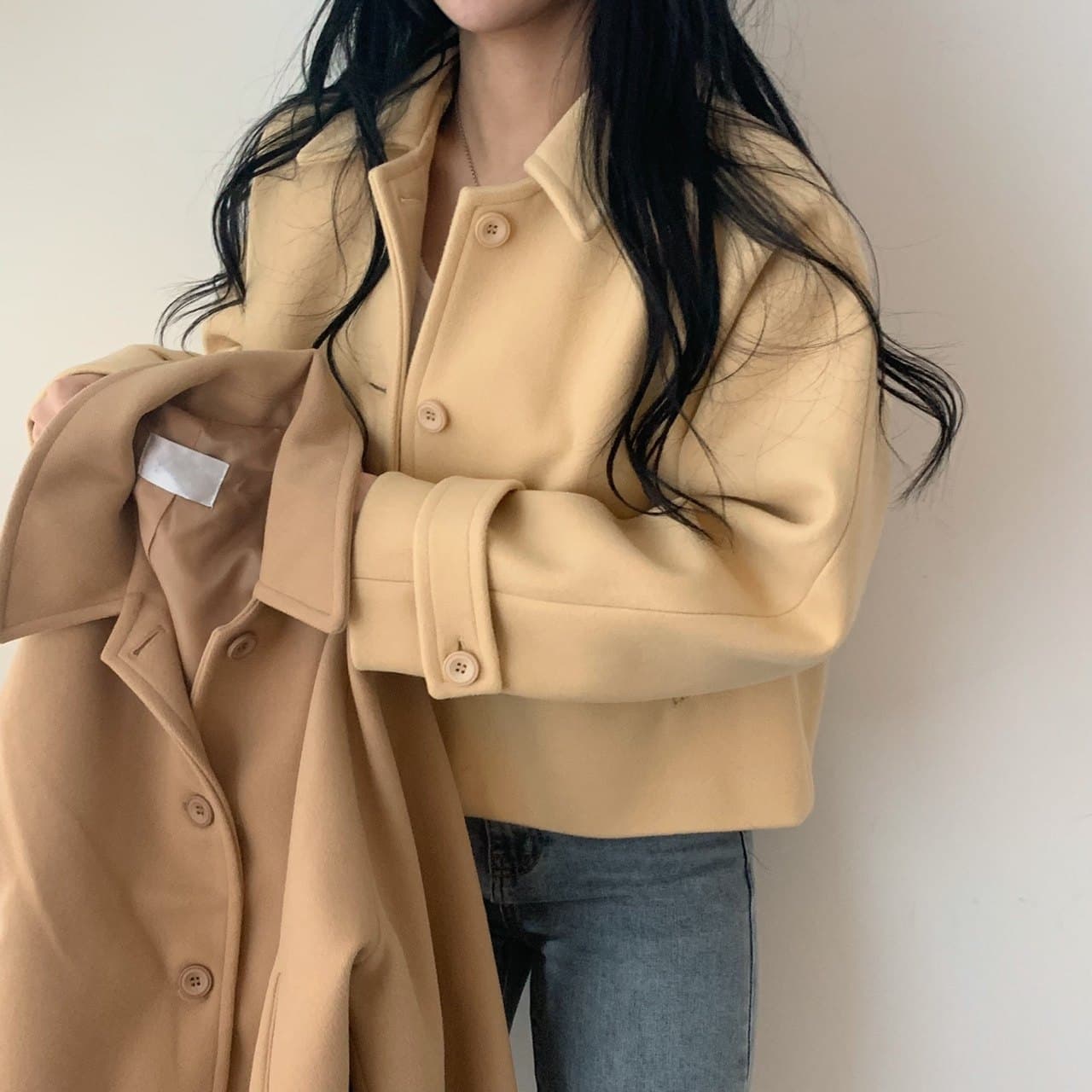 부드러운 바람 양면 양모 모직 쇼트 스타일 맨위 가을 겨울 새로운 품격 루즈핏 디스플레이 흰 머리카락 외부 여성 세트 상세 이미지 7