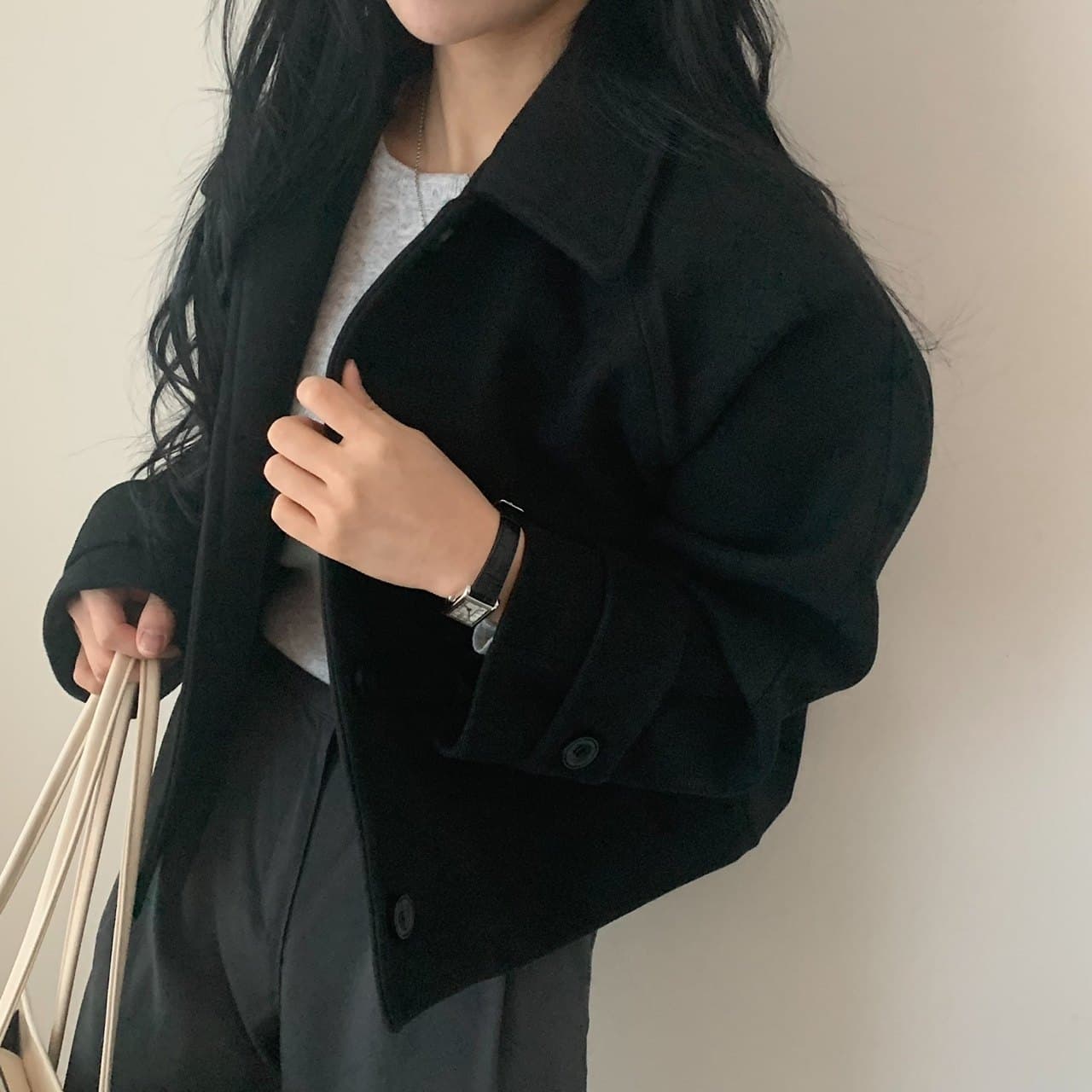부드러운 바람 양면 양모 모직 쇼트 스타일 맨위 가을 겨울 새로운 품격 루즈핏 디스플레이 흰 머리카락 외부 여성 세트 상세 이미지 13