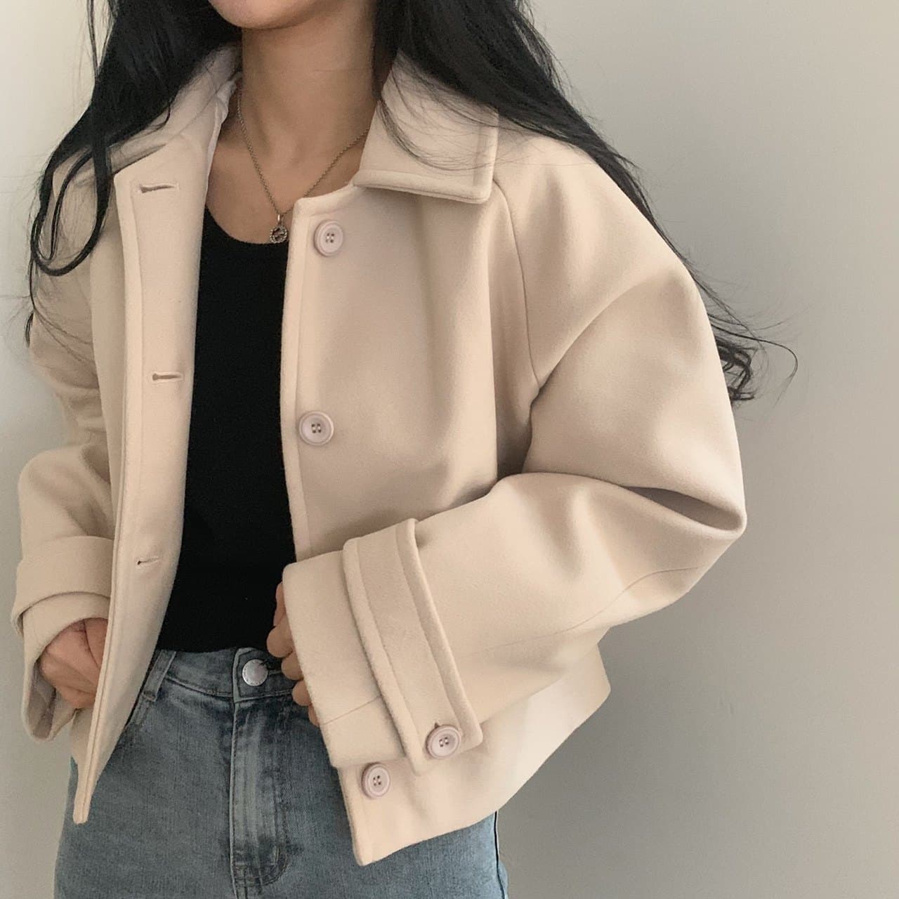 부드러운 바람 양면 양모 모직 쇼트 스타일 맨위 가을 겨울 새로운 품격 루즈핏 디스플레이 흰 머리카락 외부 여성 세트 상세 이미지 19
