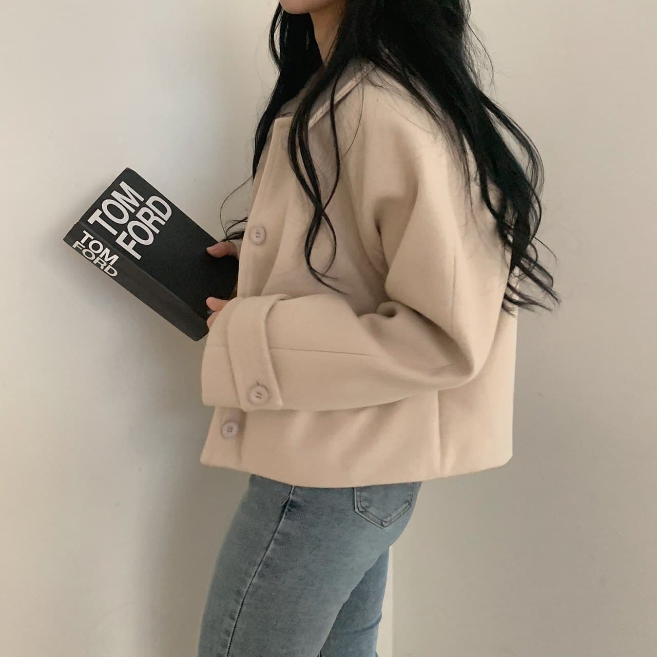 부드러운 바람 양면 양모 모직 쇼트 스타일 맨위 가을 겨울 새로운 품격 루즈핏 디스플레이 흰 머리카락 외부 여성 세트 상세 이미지 24