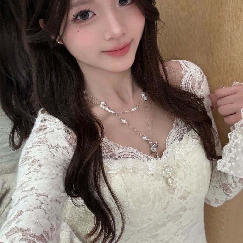 sisi jiang 레이스 암호 품격 부드러운 타이트 나팔 소매 타이트 스커트 화이트 몸매 가꾸기 드레스 상세 이미지 4