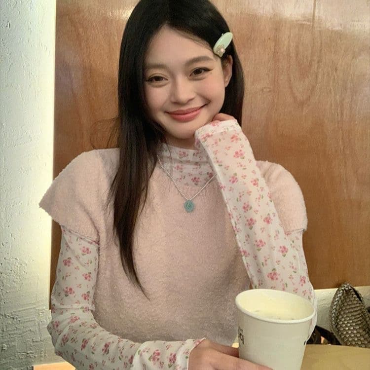 송 긍정적 인 En 핑크색 니트 반팔 티셔츠 여성 봄 부드러운 바람 한 부서 착용 가져 가라. 고유 한 슈퍼 잘 생긴 스택 착용 맨위 이미지 2