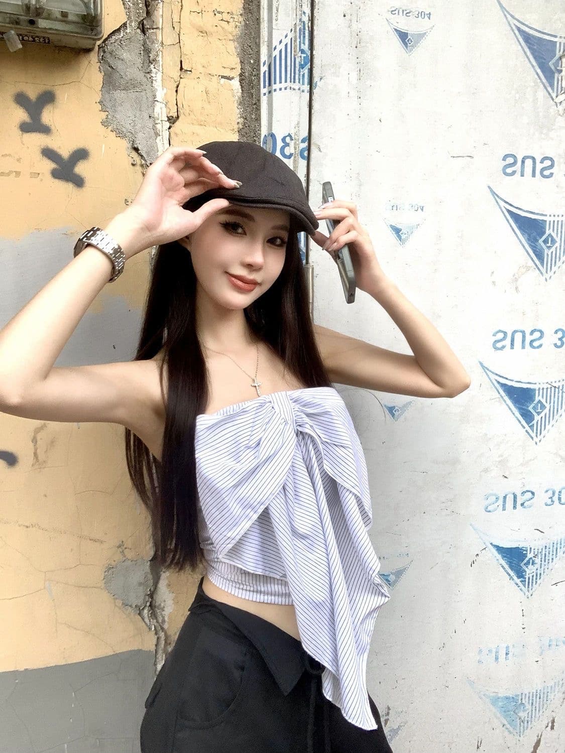 프랑스식 스트라이프 튜브탑 나비 매듭 여성 여름 디자인 센스 작은 대중 섹시함 고유 한 Chic 아름다운 오프숄더 작은 맨위 상세 이미지 4
