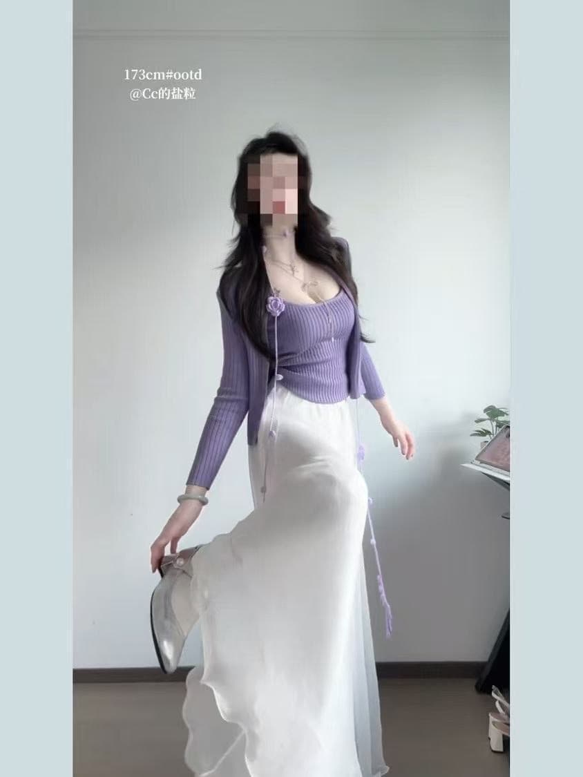 2026 새로운 조기 봄 고유 한 아름다운 꼬집기 허리 드레스 아이들 오픈 가디건 코디 망사 요정 세트 롱 스커트 상세 이미지 1