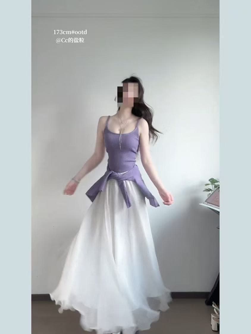 2026 새로운 조기 봄 고유 한 아름다운 꼬집기 허리 드레스 아이들 오픈 가디건 코디 망사 요정 세트 롱 스커트 상세 이미지 3
