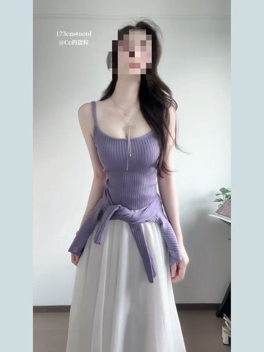 2026 새로운 조기 봄 고유 한 아름다운 꼬집기 허리 드레스 아이들 오픈 가디건 코디 망사 요정 세트 롱 스커트 상세 이미지 4