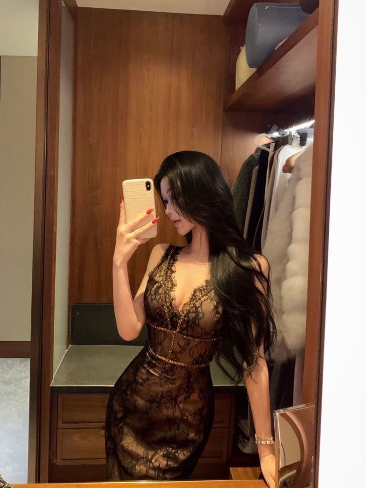 jayky yang S 지아 리 연회 V넥 레이스 민소매 타이트 스커트 수공 주문 구슬 트임 드레스 이미지 3