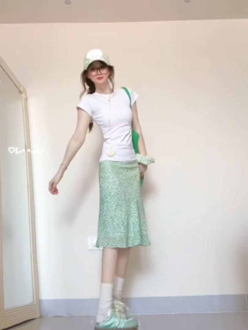 울타리 울타리 라 여름 치앙마이 한 부서 작은 청신 꽃무늬 품격 인어 꼬리 스커트 여성 슬림해 보이는 하이웨이스트 반신 스커트