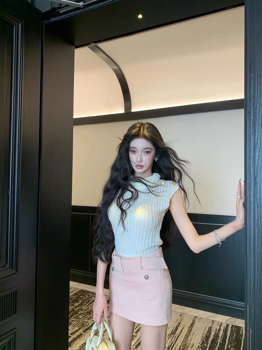 barb chill 화이트 민소매 스웨터 여자 봄 새로운 miu 부서 착용 가져 가라. 몸매 가꾸기 니트 스웨터 조끼 맨위 상세 이미지 3