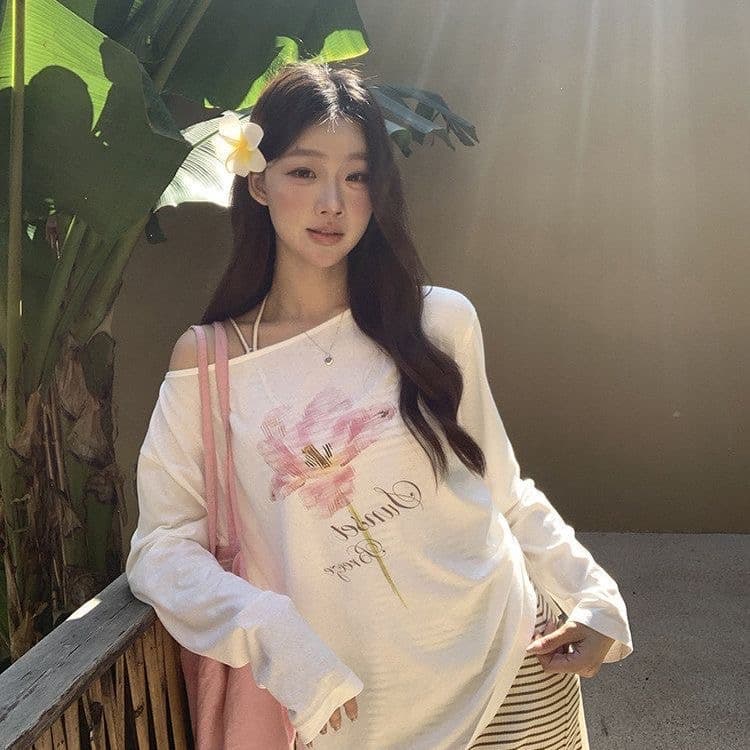 ahy 더블 버전 tee 좋은 핏 스타일 대 라운드 넥 수 있습니다. 비스듬한 어깨 워터 마크 프린트 tee 길다 반팔 맨위 신제품 상세 이미지 1
