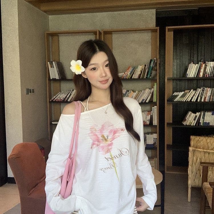 ahy 더블 버전 tee 좋은 핏 스타일 대 라운드 넥 수 있습니다. 비스듬한 어깨 워터 마크 프린트 tee 길다 반팔 맨위 신제품 상세 이미지 2