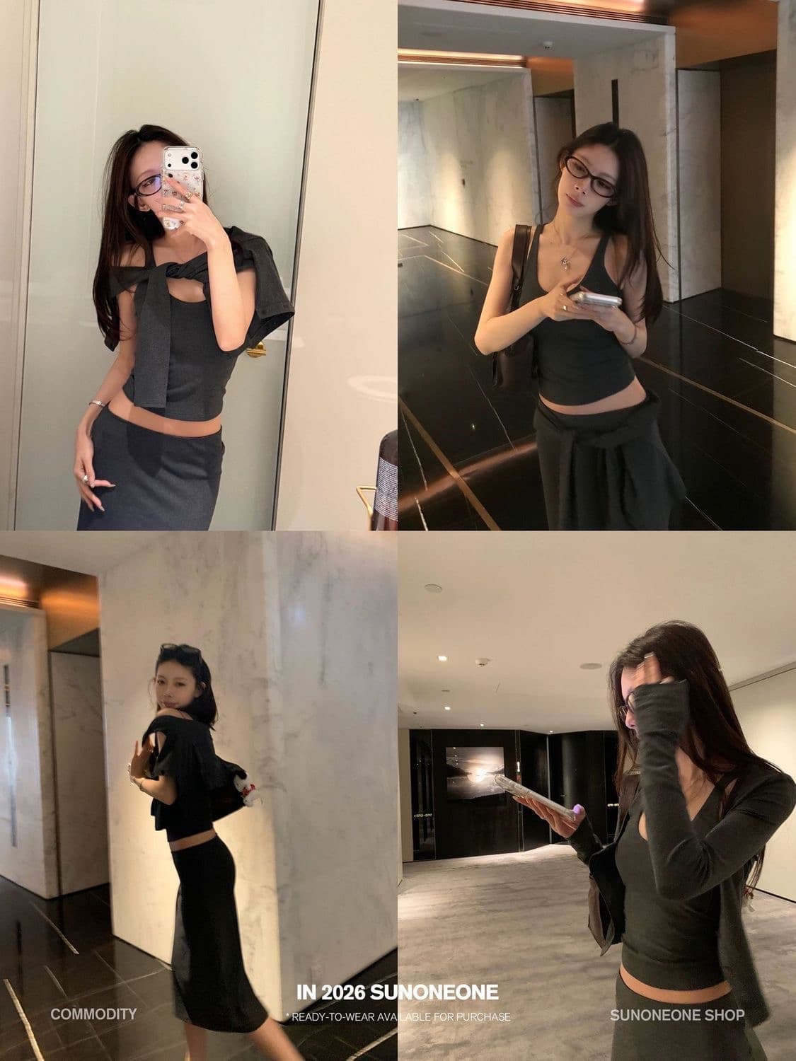 sunoneone 한 부서 다용도 몸매 가꾸기 치마 세트 여성 여름 대 u 칼라 맨위 오픈 가디건 반 스커트 3종 세트