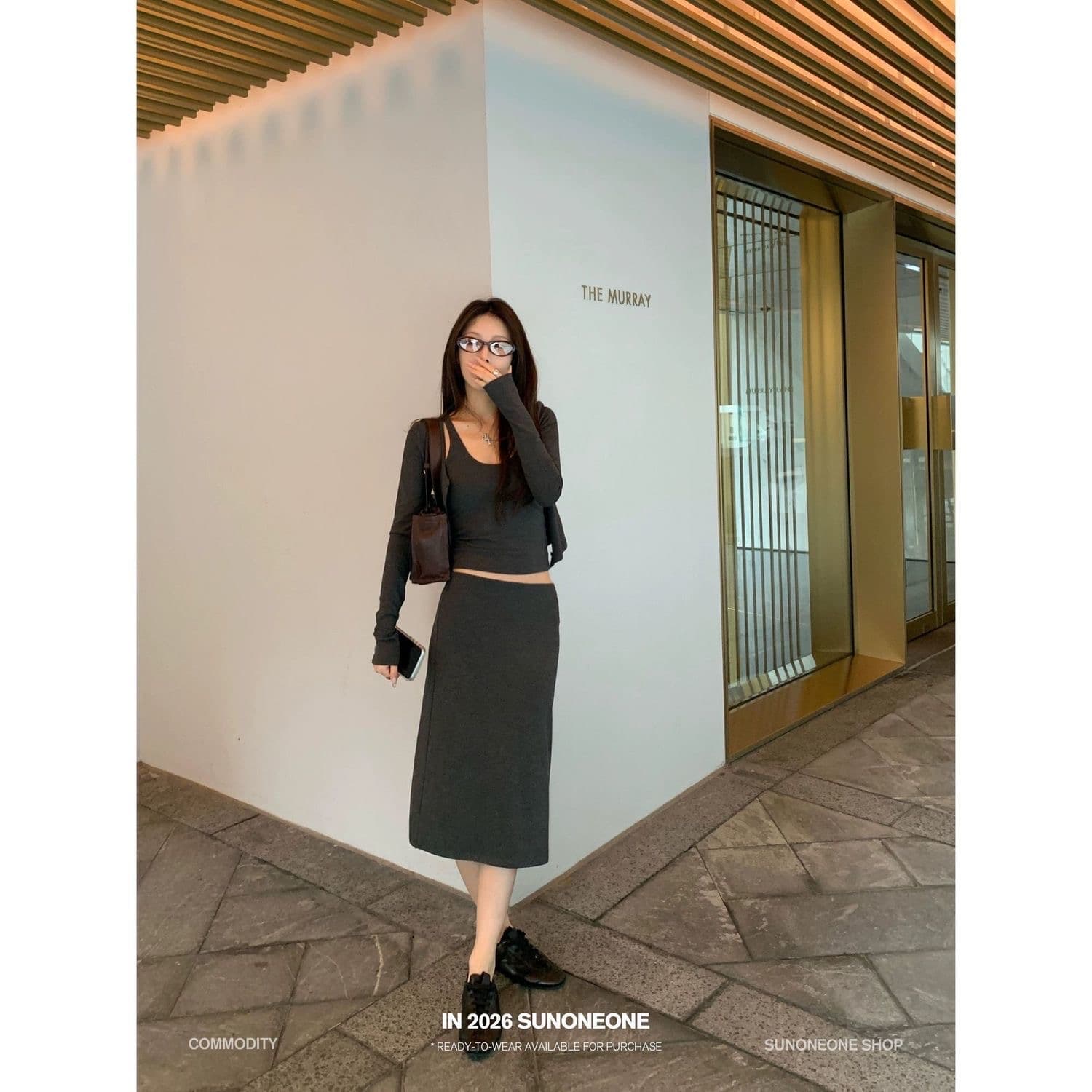sunoneone 한 부서 다용도 몸매 가꾸기 치마 세트 여성 여름 대 u 칼라 맨위 오픈 가디건 반 스커트 3종 세트 상세 이미지 6