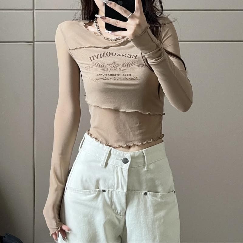 빅 사이즈 지방 mm 아메리칸 레트로 블라우스 긴팔 티셔츠 여성 새로운 봄 가을 불규칙 몸매 가꾸기 슬림해 보이는 인사이드 잡아라. 의류 상세 이미지 2