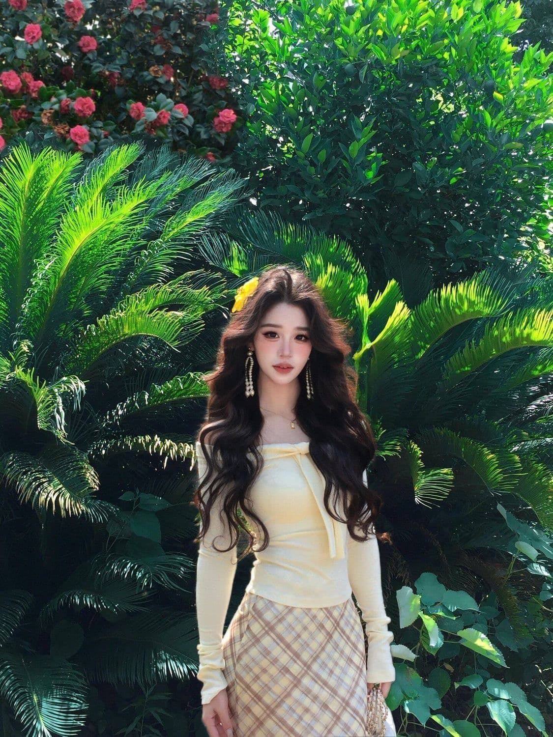 프랑스식 부드러운 바람 이른 봄 아름다운 세트 여성 2026 새로운 오프숄더 몸매 가꾸기 맨위 체크무늬 타이트 스커트 길다 치마 상세 이미지 4