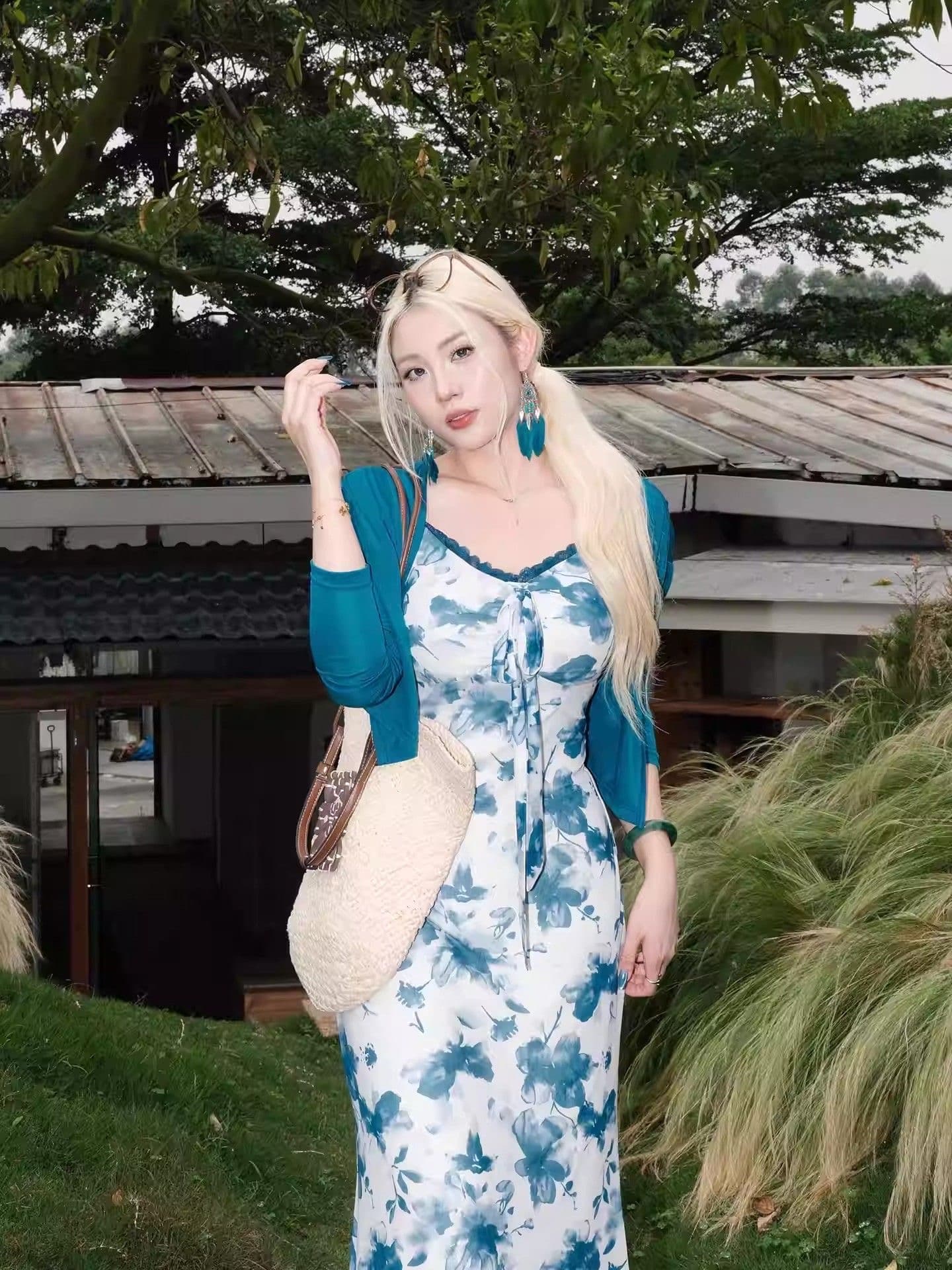 찹쌀 어린이 팅 블루 작은 셔츠 파란색 슬림해 보이는 오픈 가디건 느긋한 바람 패션 루즈핏 품격 다용도 여성 외부 가져 가라. 상세 이미지 1