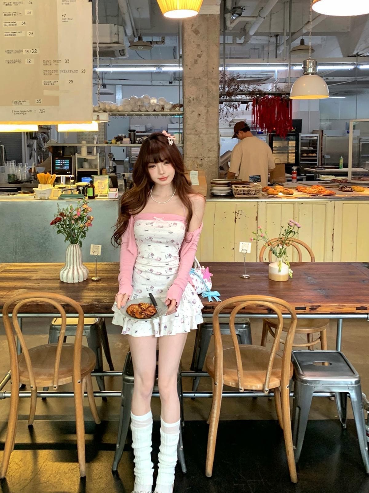 달콤한 매운맛 교사 허리 수축 슬림해 보이는 순수한 욕망 핫걸 행침 목 드레스 자외선 차단 오픈 가디건 여성 여름 미니 스커트 투피스 세트