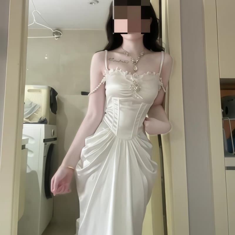 빛 예복 생일 치마 고급 센스 빛 럭셔리 작은 대중 부유 한 가족 천 금빛 바람 무거운 작업 인어 꼬리 슬립 생선뼈 드레스 이미지 5