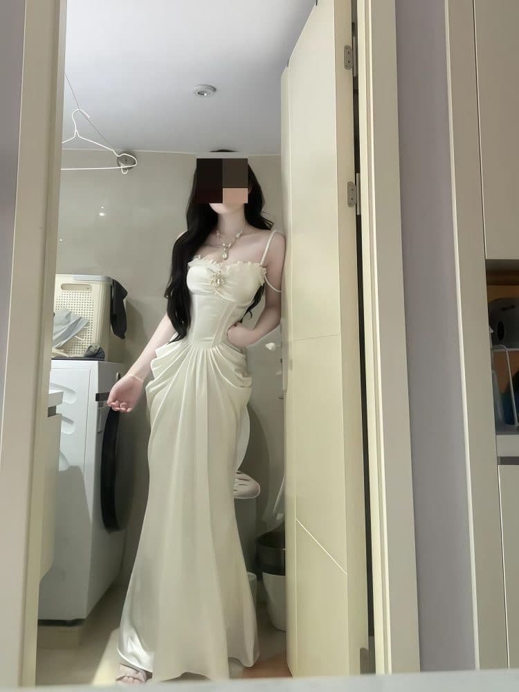 빛 예복 생일 치마 고급 센스 빛 럭셔리 작은 대중 부유 한 가족 천 금빛 바람 무거운 작업 인어 꼬리 슬립 생선뼈 드레스 상세 이미지 2