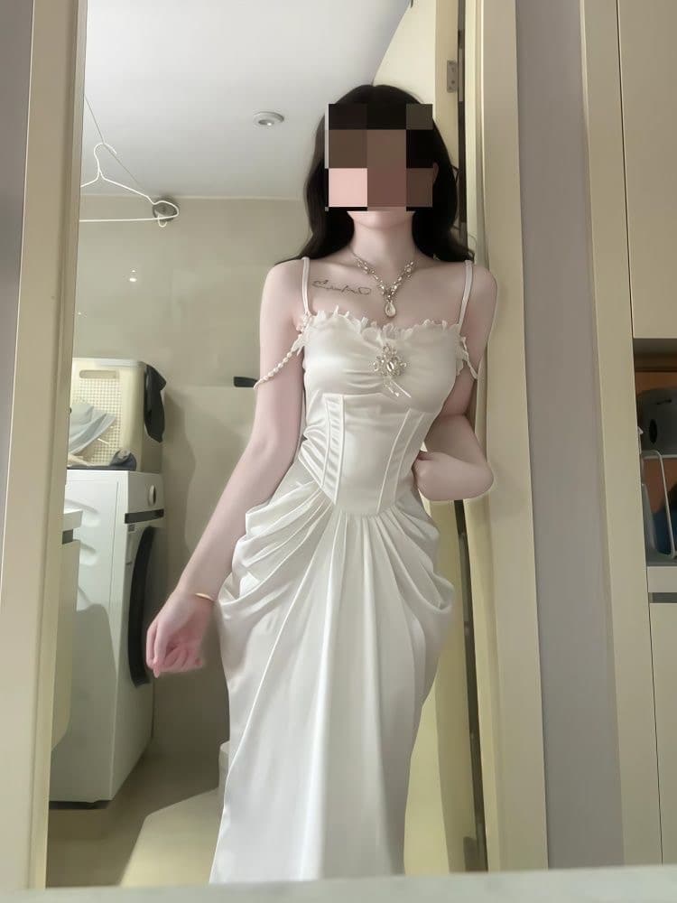 빛 예복 생일 치마 고급 센스 빛 럭셔리 작은 대중 부유 한 가족 천 금빛 바람 무거운 작업 인어 꼬리 슬립 생선뼈 드레스 상세 이미지 4