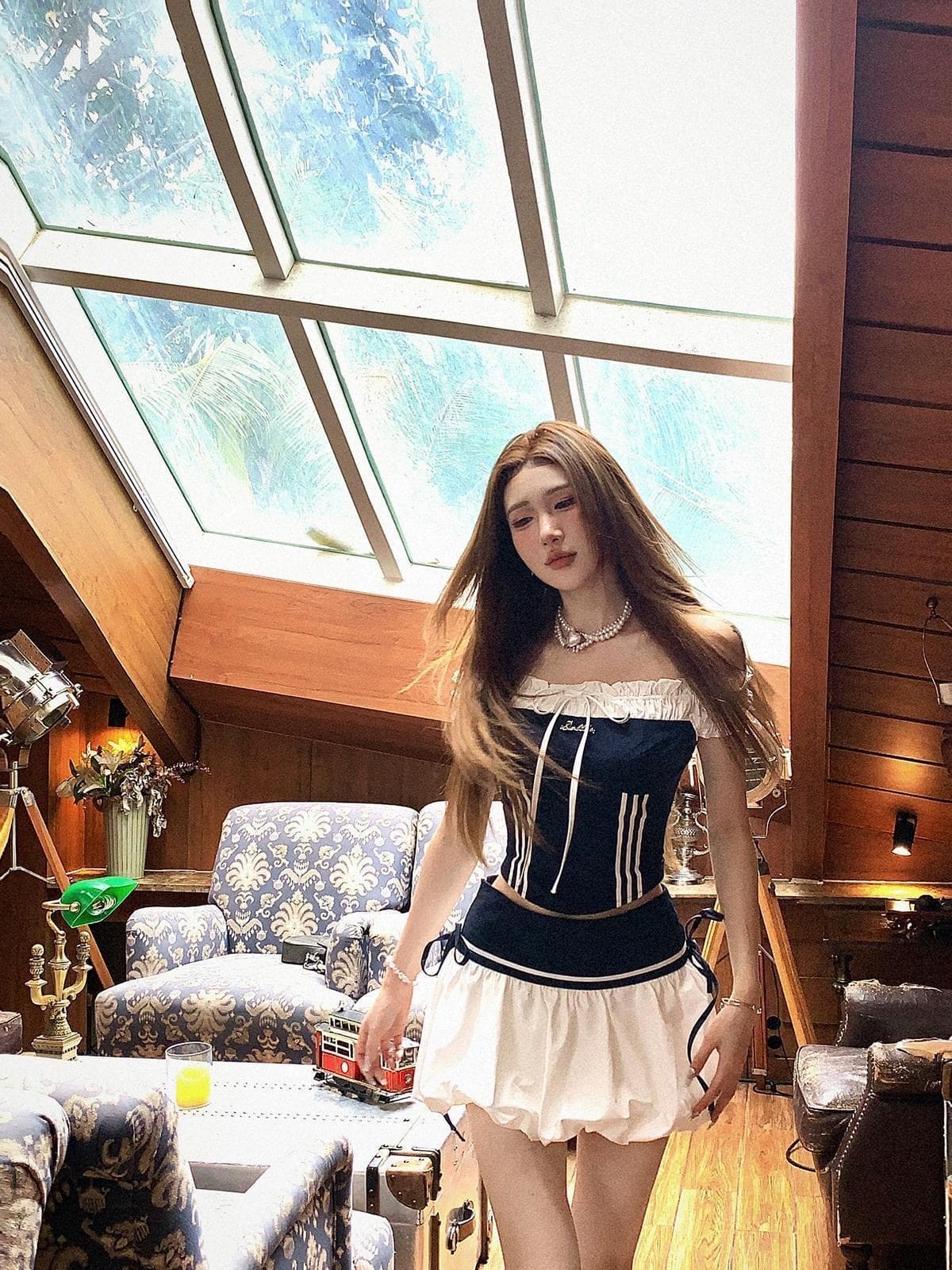 aomalm 덜 또한 눈 제니 일지 세트 페이크 레이어드 아메리칸 핫걸 슬립 반팔 티셔츠 여성 여름 슬림해 보이는 맨위 상세 이미지 1