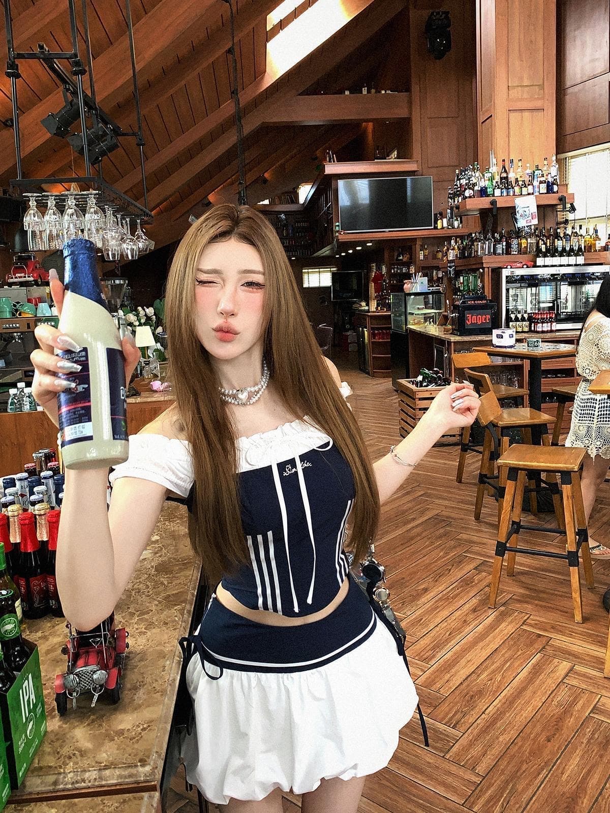 aomalm 덜 또한 눈 제니 일지 세트 페이크 레이어드 아메리칸 핫걸 슬립 반팔 티셔츠 여성 여름 슬림해 보이는 맨위 상세 이미지 3