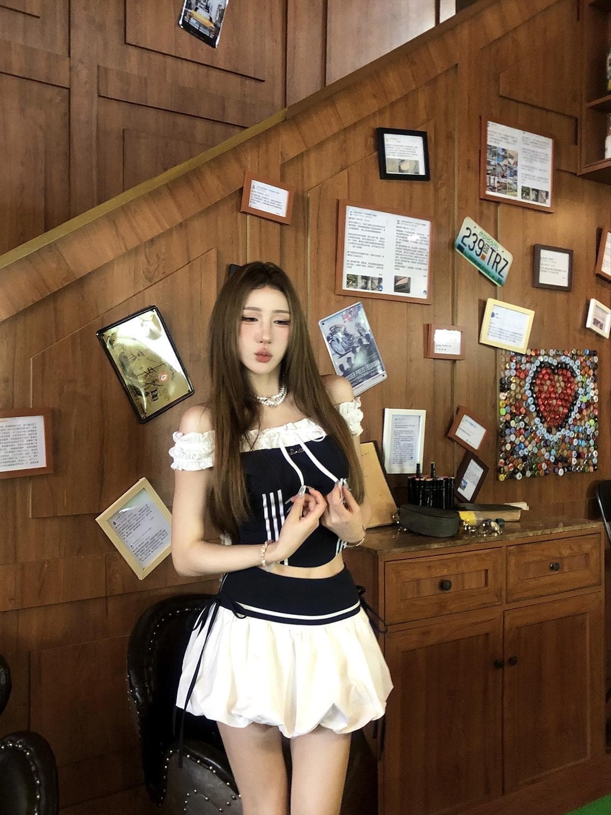 aomalm 덜 또한 눈 제니 일지 세트 페이크 레이어드 아메리칸 핫걸 슬립 반팔 티셔츠 여성 여름 슬림해 보이는 맨위 상세 이미지 5