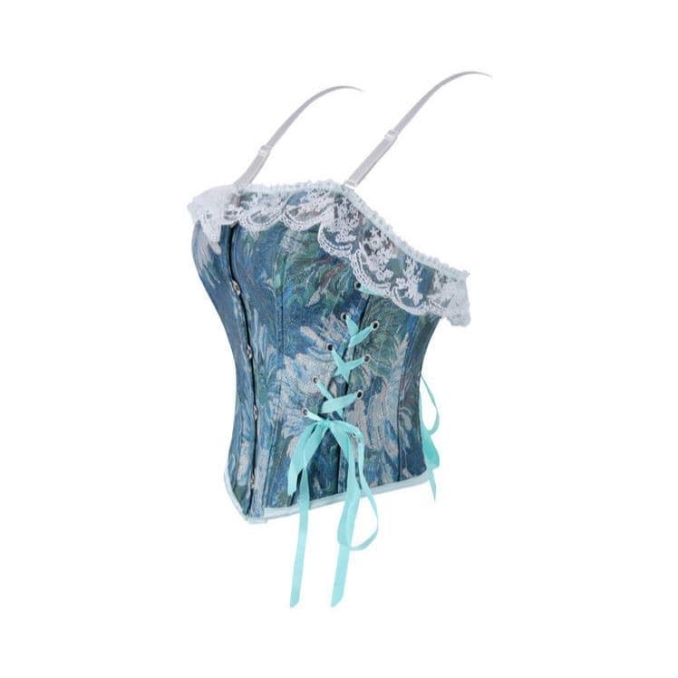 아이 쌀 리 새로운 더블 슬립 짙은 녹색 진한 빨강 여성 튜브탑 궁정 플라스틱 몸 의류 corset 작은 드레스 이미지 2