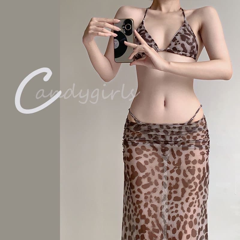 candygirls 유럽과 미국 수영복 여성 섹시함 레오파드 무늬 고급 슬림해 보이는 분위기 센스 비키니 휴가 온천 수영복 이미지 2