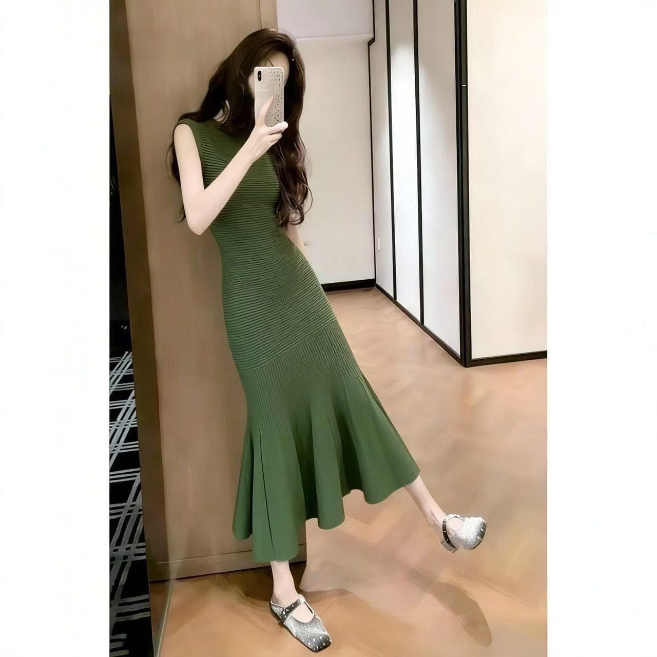 로얄 자매 빛 요리 한 바람 녹색 민소매 여성 드레스 2026 여름 새로운 고급 센스 허리 수축 슬림해 보이는 인어 꼬리 스커트 여성 상세 이미지 1