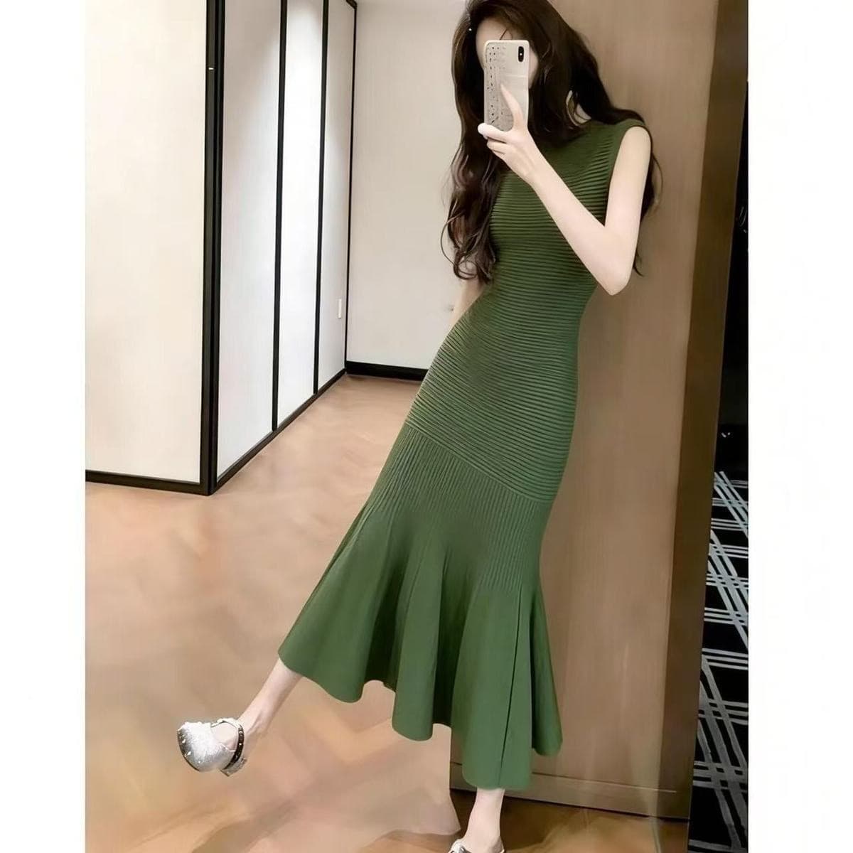 로얄 자매 빛 요리 한 바람 녹색 민소매 여성 드레스 2026 여름 새로운 고급 센스 허리 수축 슬림해 보이는 인어 꼬리 스커트 여성 상세 이미지 3