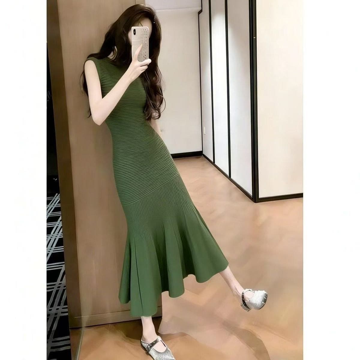 로얄 자매 빛 요리 한 바람 녹색 민소매 여성 드레스 2026 여름 새로운 고급 센스 허리 수축 슬림해 보이는 인어 꼬리 스커트 여성 상세 이미지 5