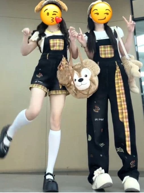 아메리칸 레트로 체크무늬 패치 패치워크 청바지 아이들 여름 레트로 높음 거리 디자인 센스 바닥 청소 멜빵 바지