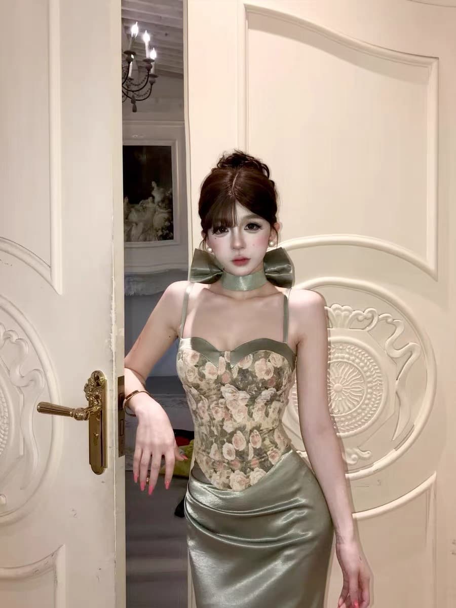 샤오 양 홈 닦아내 라. 차 고양이 지 가을 새로운 허리 수축 타이트 스커트 슬림해 보이는 디스플레이 몸 꽃무늬 슬립 세트 상세 이미지 1