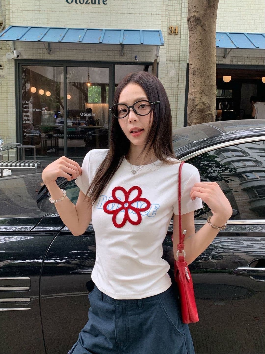 송 긍정적 인 En 화이트 긍정적 인 어깨 알파벳 프린트 반팔 티셔츠 여성 여름 새로운 몸매 가꾸기 슬림해 보이는 그레이트 봐 의류 상세 이미지 1