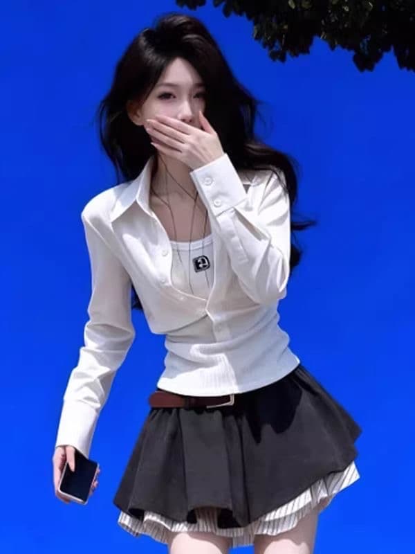빛 요리 한 미니멀리즘 바람 화이트 허리 수축 셔츠 2026 봄 새로운 고급 외국 가스 연령 감소 출퇴근 다용도 맨위 여성 이미지 3