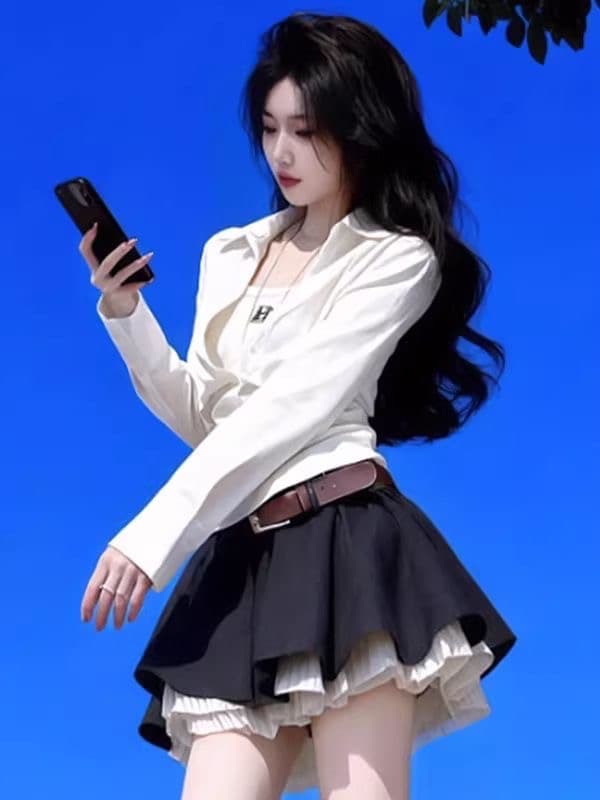 빛 요리 한 미니멀리즘 바람 화이트 허리 수축 셔츠 2026 봄 새로운 고급 외국 가스 연령 감소 출퇴근 다용도 맨위 여성