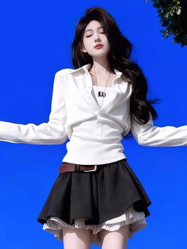 빛 요리 한 미니멀리즘 바람 화이트 허리 수축 셔츠 2026 봄 새로운 고급 외국 가스 연령 감소 출퇴근 다용도 맨위 여성 이미지 4