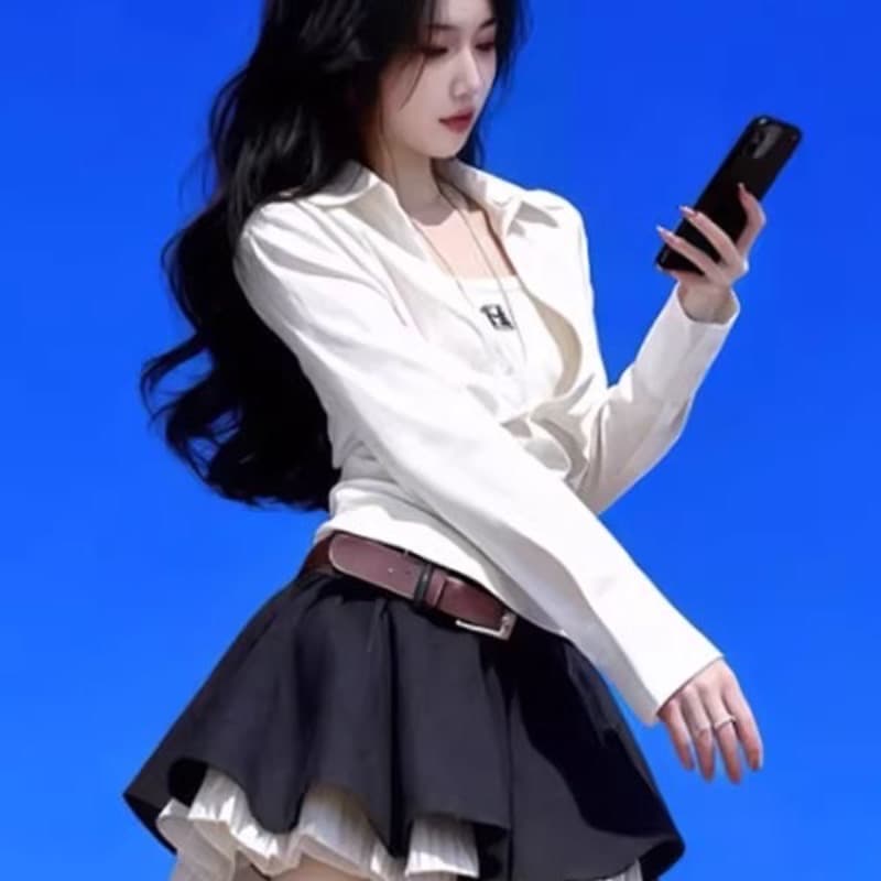 빛 요리 한 미니멀리즘 바람 화이트 허리 수축 셔츠 2026 봄 새로운 고급 외국 가스 연령 감소 출퇴근 다용도 맨위 여성 이미지 5